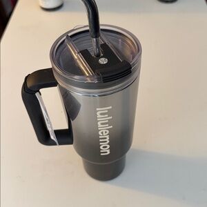 lululemon athletica Silver and Black Travel Mug with Handle